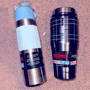 NWT Thermos Blue Gray Travel Stainless Steel Tumbler Bundle Set of 2